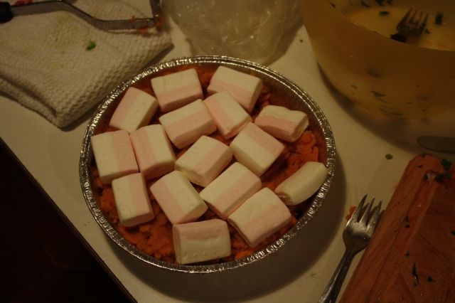 Yams with strawberry flavored marshmallows